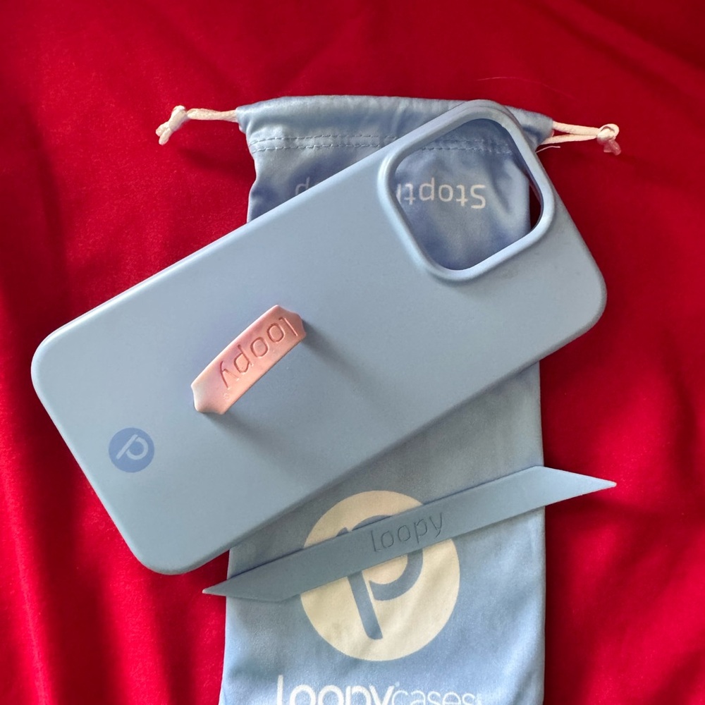 Loopy Blue Phone Case with pink tie die loop. BRAND NEW iPhone 15 pro max